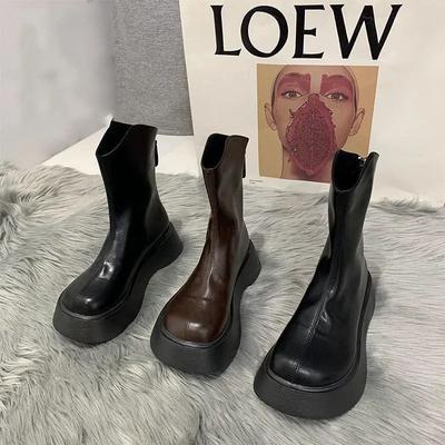 Весенне-осенние новые ботинки Мартина интернет-знаменитости, универсальные, детские 2025, на толстой подошве-маффине, с молнией сзади, тонкие короткие ботинки, тренд инс