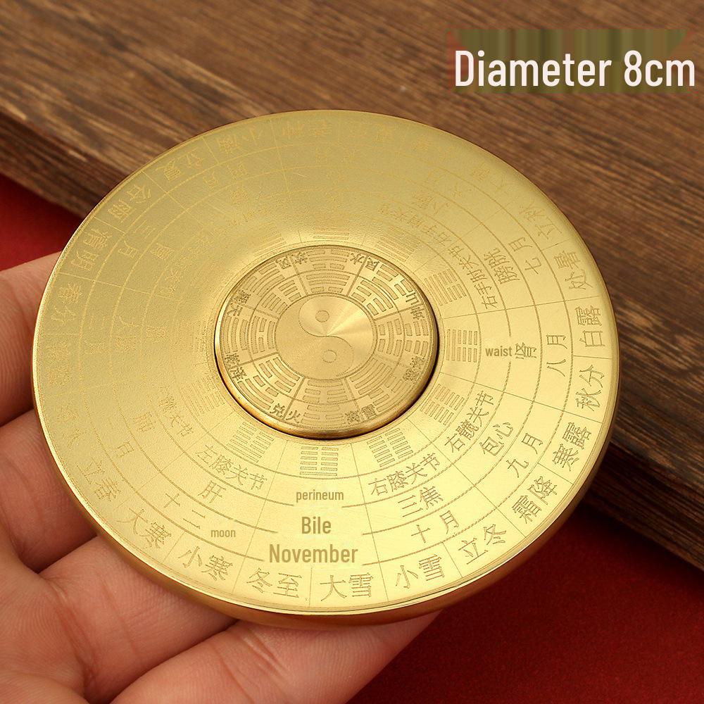 All-Copper Brass Rotating Bagua Compass with Dual-Sided Turntable and Handle