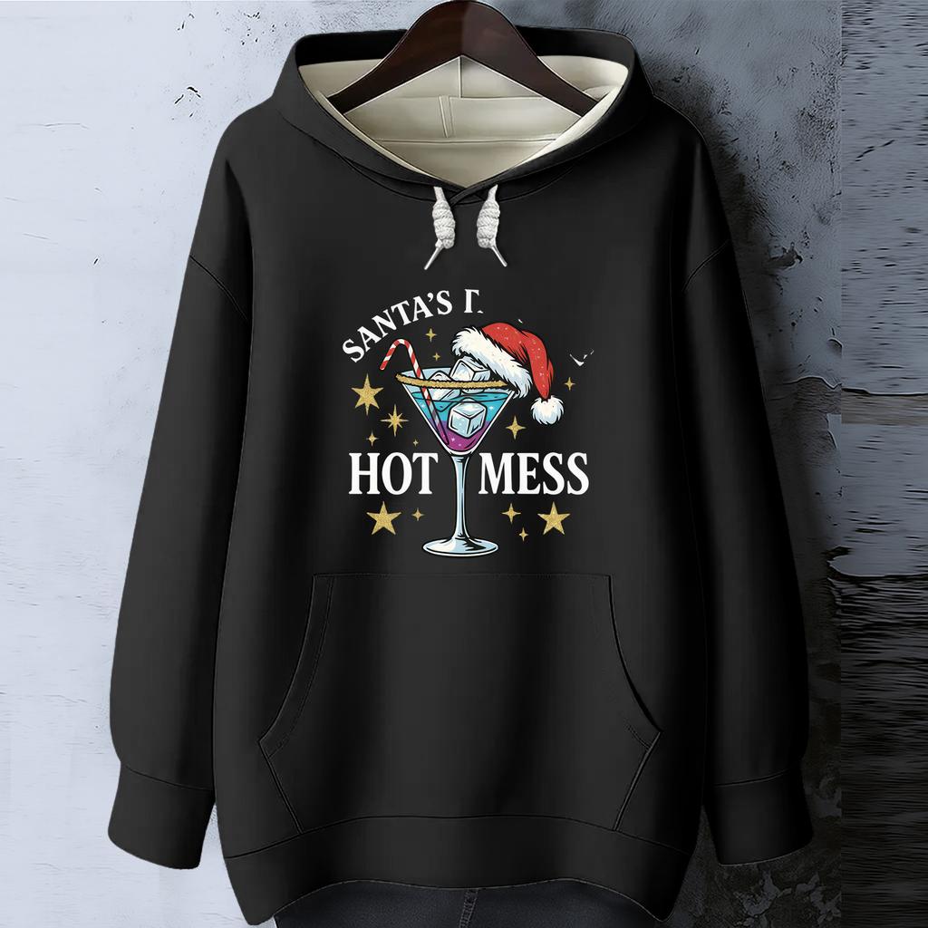 Women's Christmas Print Loose Casual Long Sleeve Hooded Sweatshirt