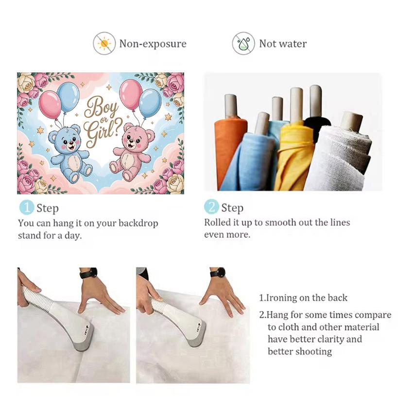 The genre Reveal theme backdrop baby party decorations supplies pink blue bear gift banner newborn shower photography4866