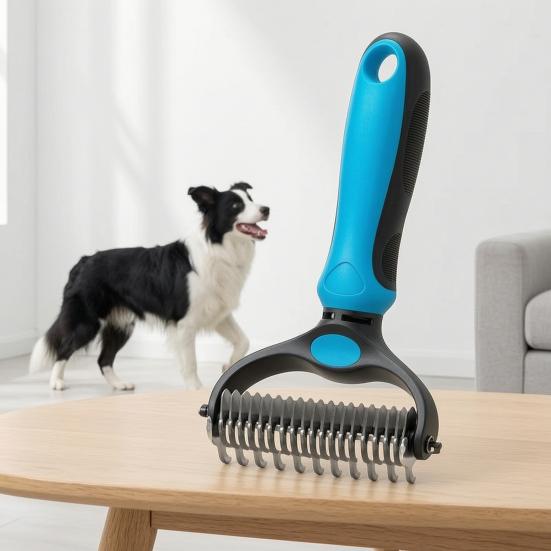 Pet Grooming Rake Double Sided Stainless Steel Blades Cat Deshedding Tool Pet Undercoat Rake for Dogs Cats Shedding Control Dematting