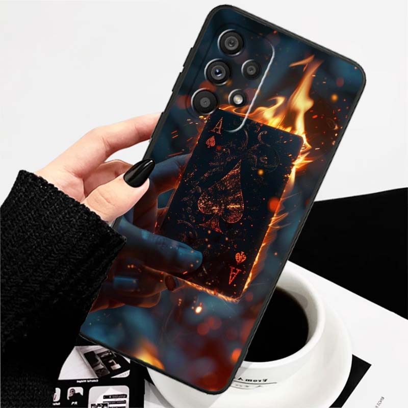 Креативные узоры игральных карт Для Samsung A73 A72 A71 A55 A54 A53 A52 A51 A13 A22 A16 A15 A12 A14 A26 A07 5G Черный чехол для телефона