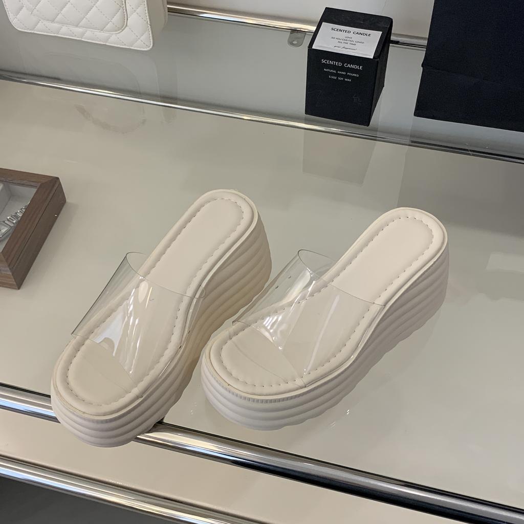 Летние сексуальные высокие каблуки модные водонепроницаемые прозрачные удобные тапочки на толстой танкетке для женщин