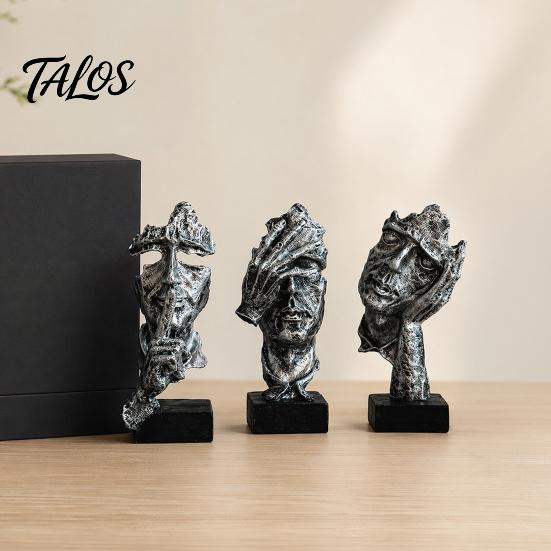Talos Набор из 3 абстрактных молчаливых статуэток-фигур, Минималистичный арт-декор для стола с позами «Палец к губам», «Закрытые глаза» и «Подбородок на руке», Статуэтки из смолы для гостиной