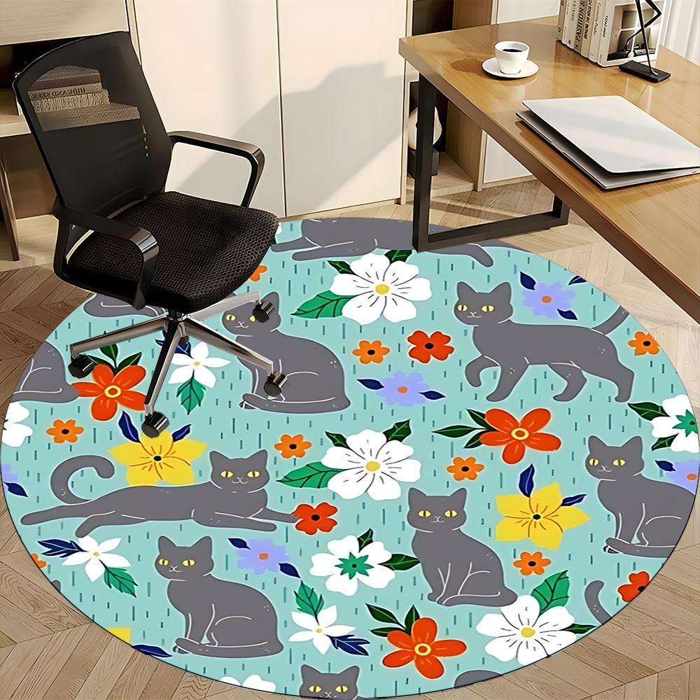 1pc Cat Floral Chair Carpet for Office, Non-slip, Soft and Durable Office Rug for Interior Decoration, Perfect for Office yy260313070
