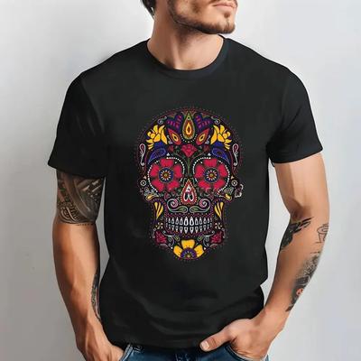Dia De Los Muertos День мертвых Сахарный череп Аниме Дизайн одежды Хэллоуин Кошелек или жизнь Хлопок Унисекс Футболка Унисекс Одежда Унисекс Унисекс