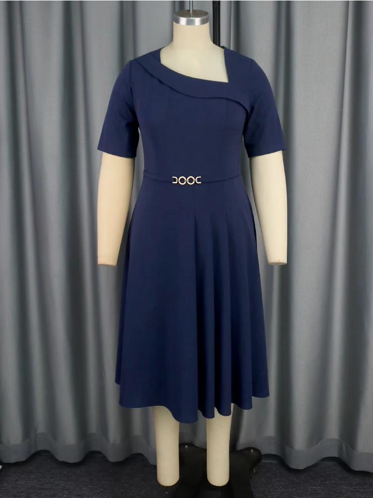 Women's Party Dress V-neck Pleated Hem Simple Mid Waist Commuting Dress Elegant Daily Casual Short Sleeved Solid Color Dresses