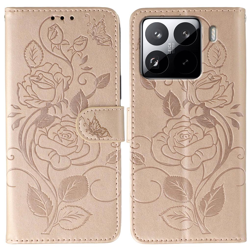 For Xiaomi 15 Pro Case Wallet Stand Imprinted Rose Butterfly PU Leather Phone Cover