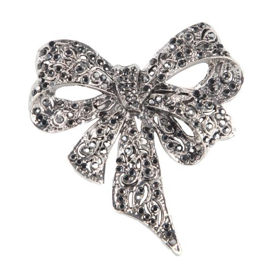 Retro Bow Brooch Rhinestone Black Faux Pearl Flower Brooch Pin Bow Lapel Pin Women Outfit Accessory for Sweaters Hats Coats