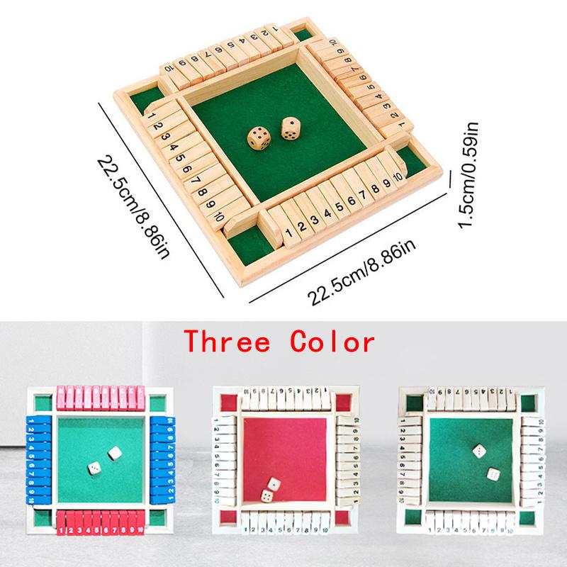 Wooden 4Players Shut The Box Dice Game Tabletop Family Parents Kids Board Games