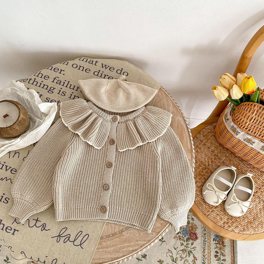 Autumn 2025 Baby Girl Ruffle Collar Knit Cardigan Sweater (0-3 Years)
