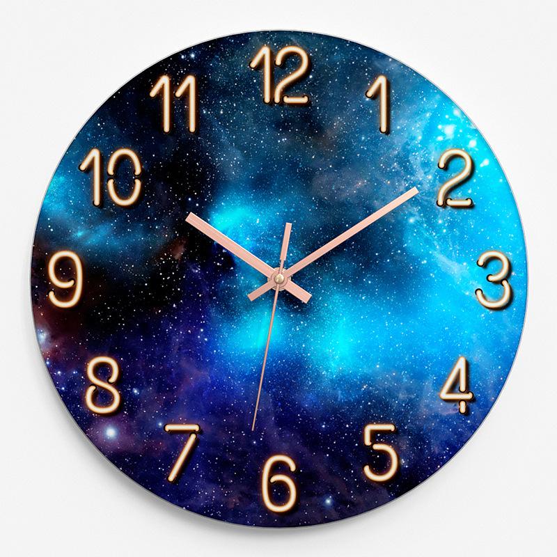 Children's Room Fashion Creative Clock Home Wall Clock Living Room Round Glass Clock Bedroom Silent Quartz Clock 30CM