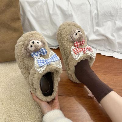 Милые тапочки Mao Mao для ношения в помещении и на улице, новинка осени и зимы 2025 года, нескользящие домашние тапочки из хлопка Shirley rose