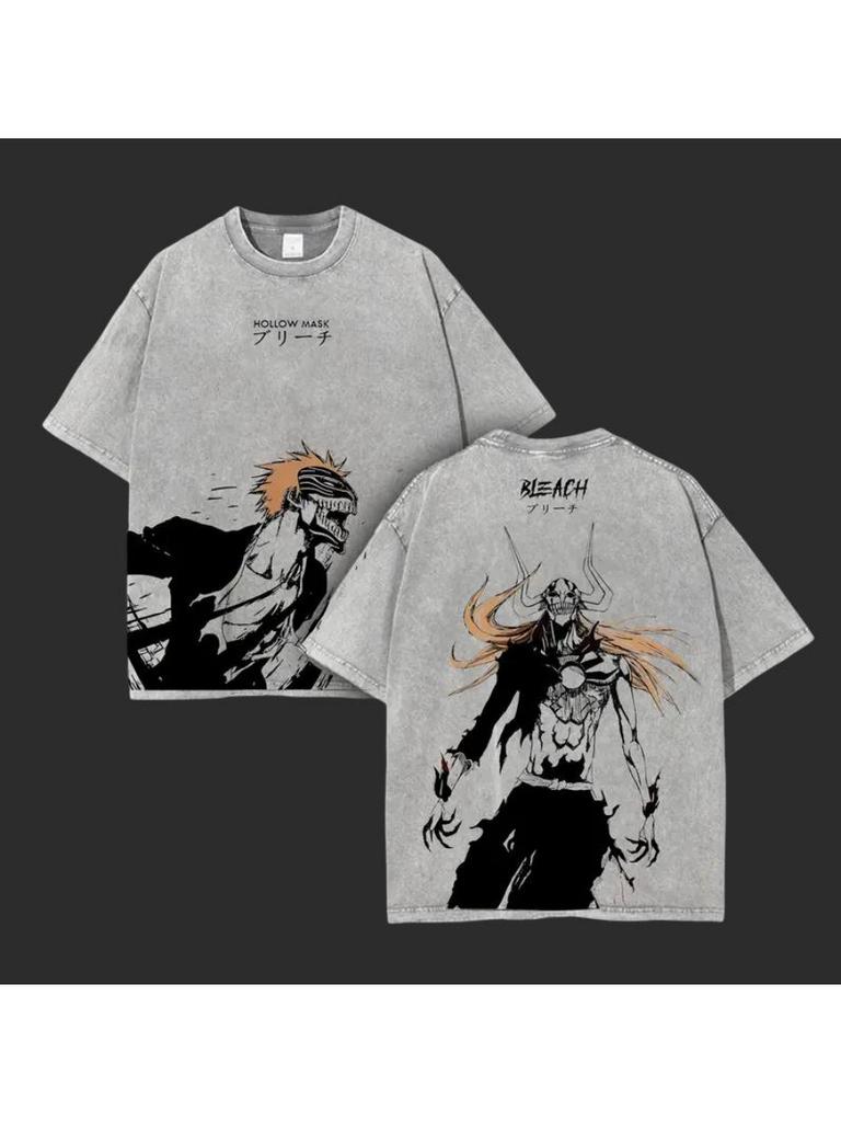 Аниме BLEACH Ретро Стирка Свободный Хлопковый Топ с Коротким Рукавом для Мужчин и Женщин
