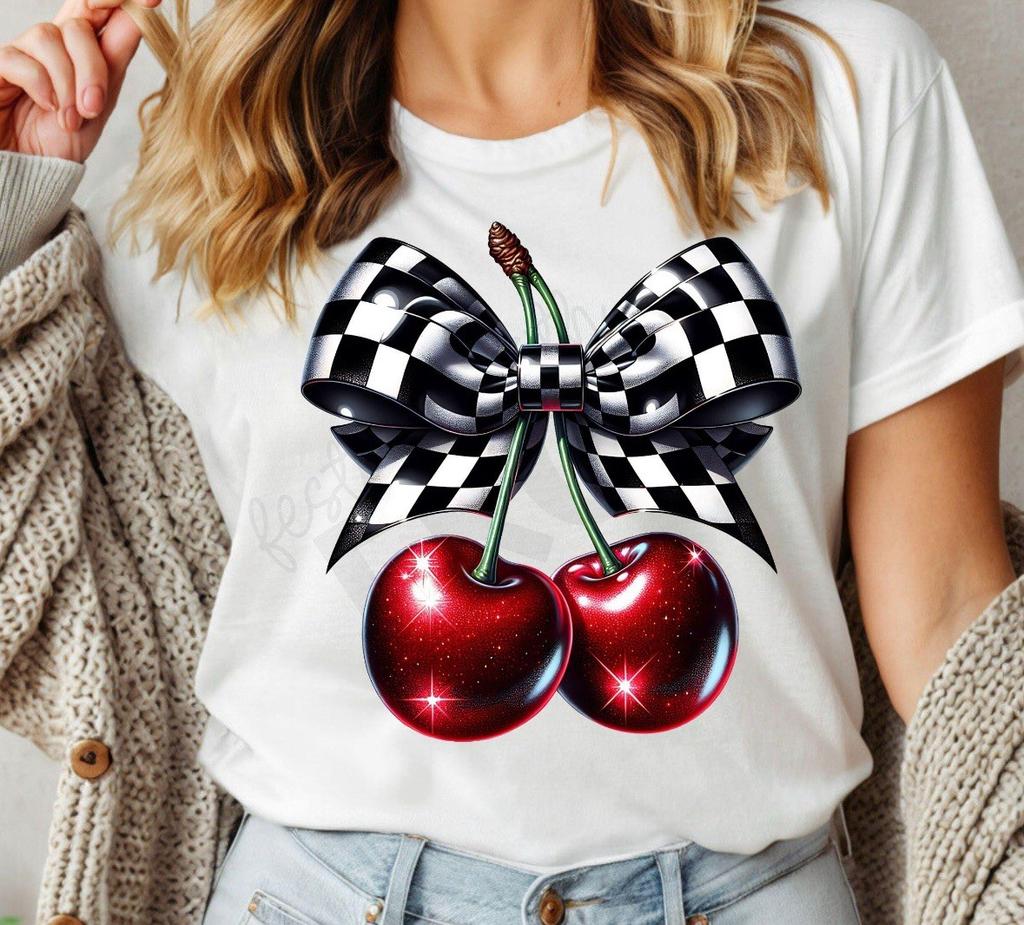 Red Cherry Bow inspired Custom Black or White T-shirt Size S-3XL