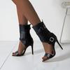 Leather Stiletto Women Sandal 2024 Summer High Heels Wedding Party Sexy Shoes T-strap Design Fashion Solid Pumps Size