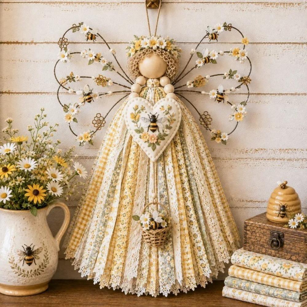 Layered Wings Angel Fabric Hanging DIY Craft Kit Buttons Precut Fabrics Fabric Angel Craft Kit with Guidance DIY