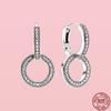 New 925 Sterling Silver Pendiente Sparkling Double Hoop Earrings For Women Fit Original Charm Earrings Fine Jewelry