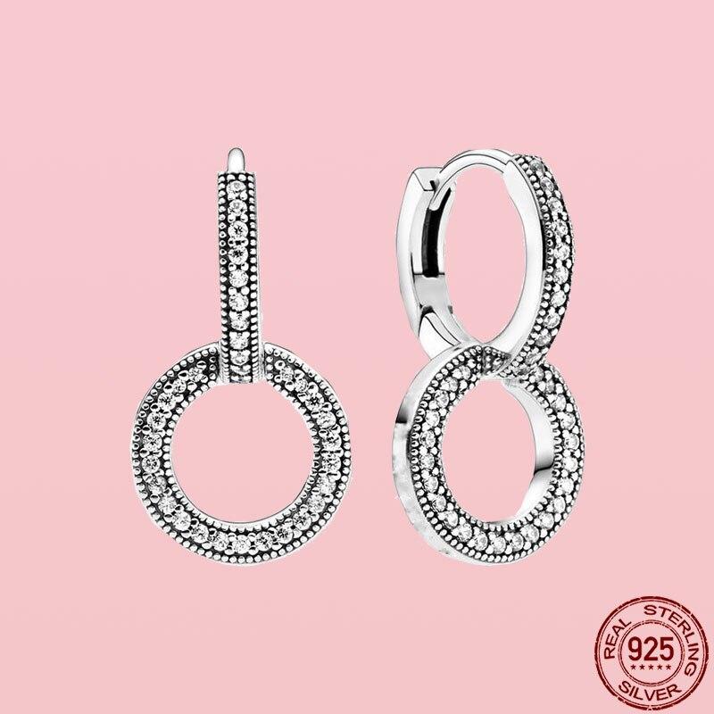 New 925 Sterling Silver Pendiente Sparkling Double Hoop Earrings For Women Fit Original Charm Earrings Fine Jewelry