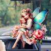 Розовый цветок ангел фея с крыльями эльф акриловый плоский 2D брелок подвеска зеркало заднего вида автомобиля листинг