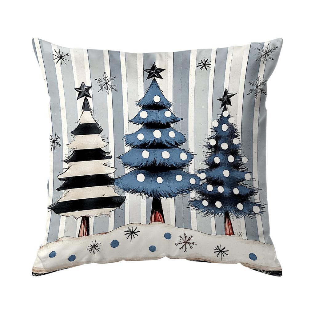 Blue Christmas Cushion Pillowcase Printed Polyester 45X45Cm Throw Pillowcover Decorative Sofa Cushion Pillowslip Home Decor