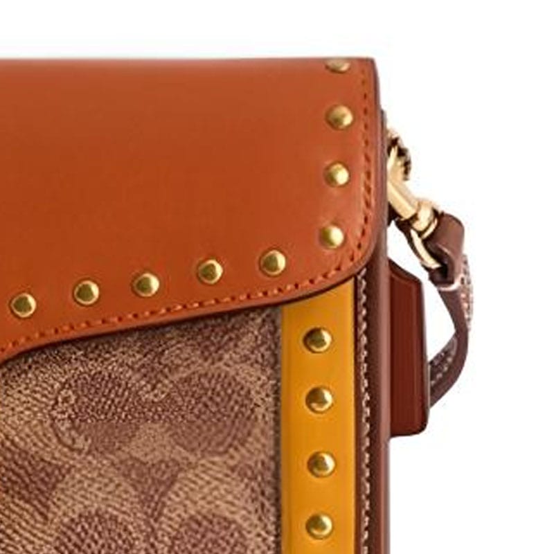 COACH Tabby Cow Leather With Artificial Leather Crossbody Bag, Shoulder Bag Small Women's Brown Yellow CDM43-B4SZB