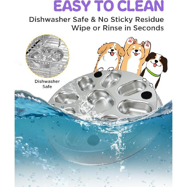 Slow Feeder Dog Bowls with Non-Slip Mat, Stainless Steel Metal Slow Feeder for Small & Medium Dogs, 2 Cups Pet Bowl for Fast Eaters, Slows Down