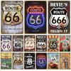 Металлическая табличка Route 66, металлический плакат, жестяная табличка, настенные плакаты, винтажный ретро-эстетический декор комнаты, настенное искусство, украшение