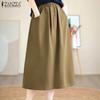 Women Casual Elastic Waist Loose Midi Skirts