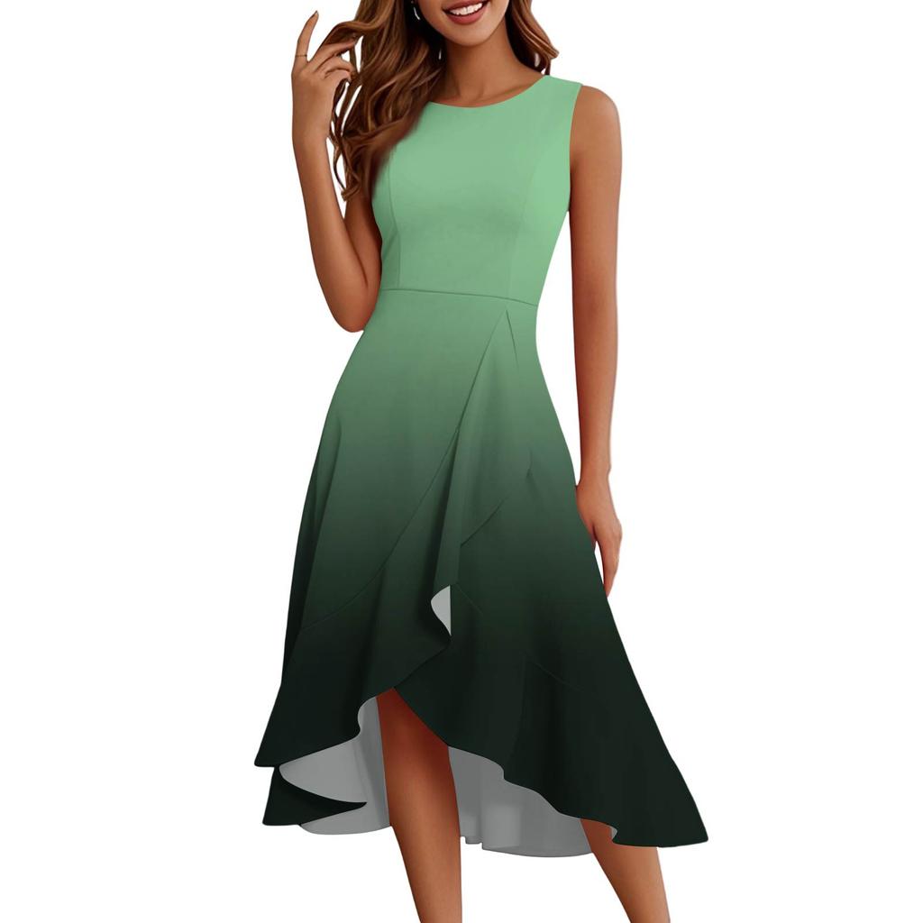 Женские модные повседневные платья без рукавов с круглым вырезом и принтом, элегантные, темпераментные, с оборками