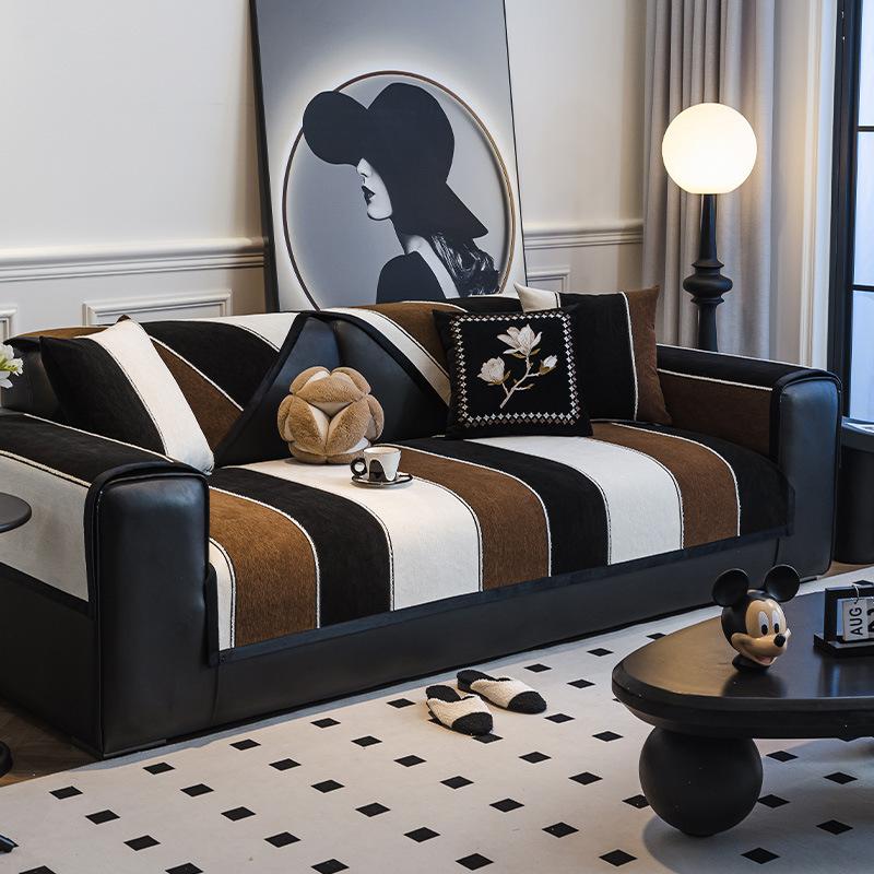 Полосатая подушка для дивана, универсальная для всех сезонов, нескользящая и грязеотталкивающая подушка для сиденья Новый чехол для кожаного дивана Ткань-покрывало-полотенце