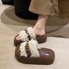 Super Hot Fur Slippers Autumn and Winter Women's Outerwear Internet Celebrity Curly Fur Belt Buckle New Platform Flip-flops To Show Skinny Fur Shoes