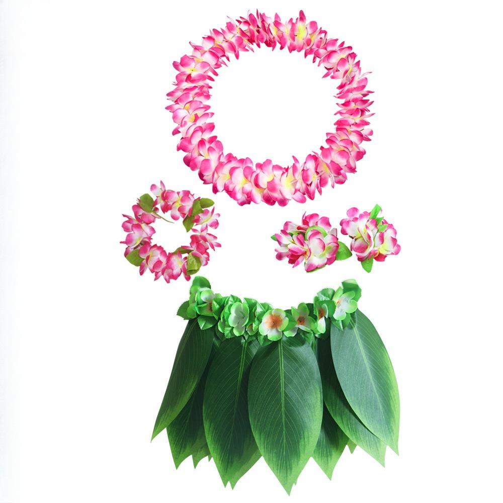 Костюм для вечеринки в гавайском стиле Луау Комплект: юбка из листьев, цветочный венок для детей и взрослых, наряд для хулы