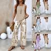 Sleeveless Top and Palm Print Wide Leg Pants Set In 4 Colors