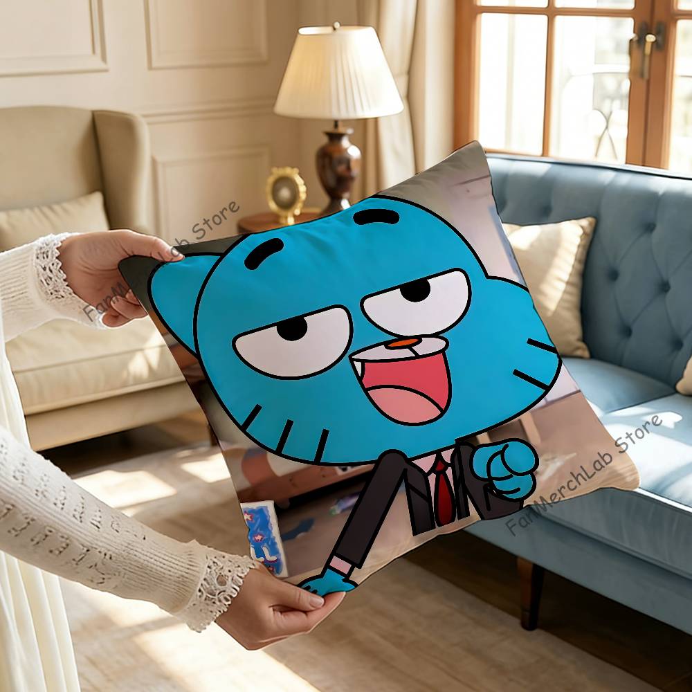 GGumballS Cartoon Watterson Pillow Covers Cartoon Sofa Decorative Home Doublesided Printing Short Plush Cute Cushion Cover