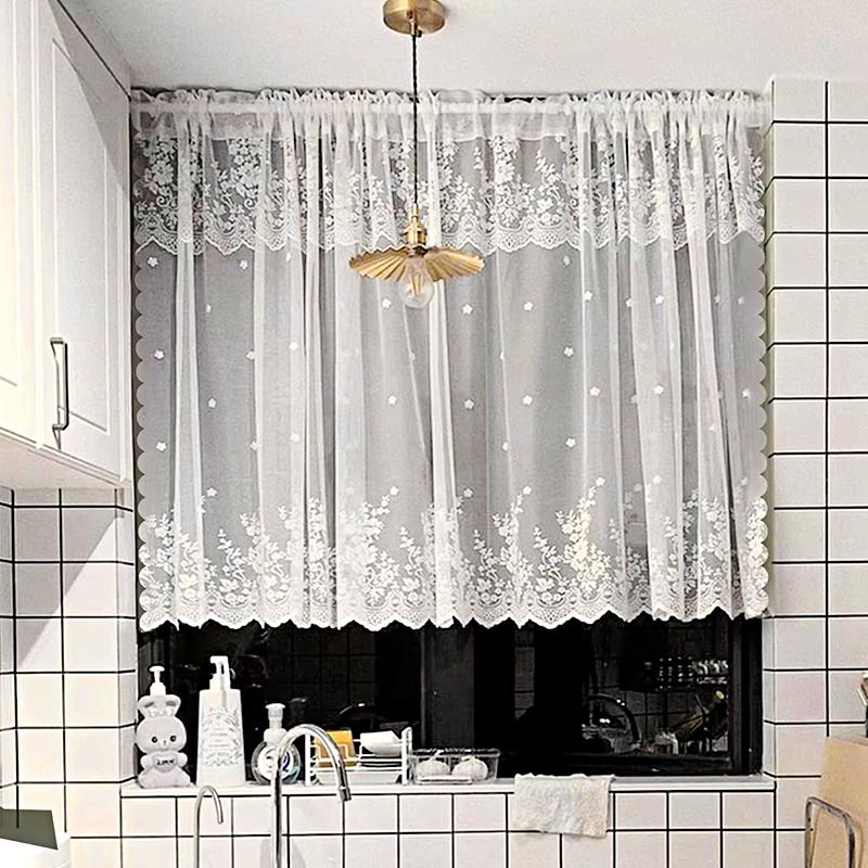 1Pc Through Pole Style Rural Style Curtain Half Blackout Double Row Lace Modern Partition Door Curtain Multiple Sizes Lace