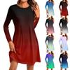 Женское модное повседневное платье с круглым вырезом и длинным рукавом, короткими боковыми карманами