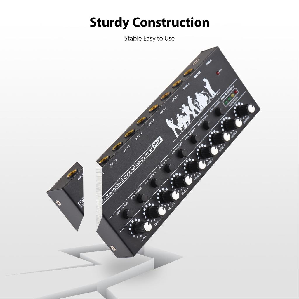 8-канальный аудиомикшер с переключением моно/стерео и индикатором уровня 6,35 мм TRS/TS