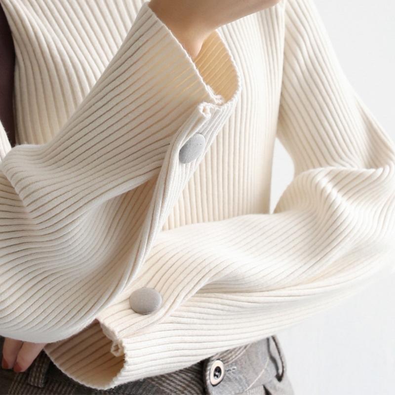 Женский свободный вязаный свитер с длинным рукавом и полуводолазкой