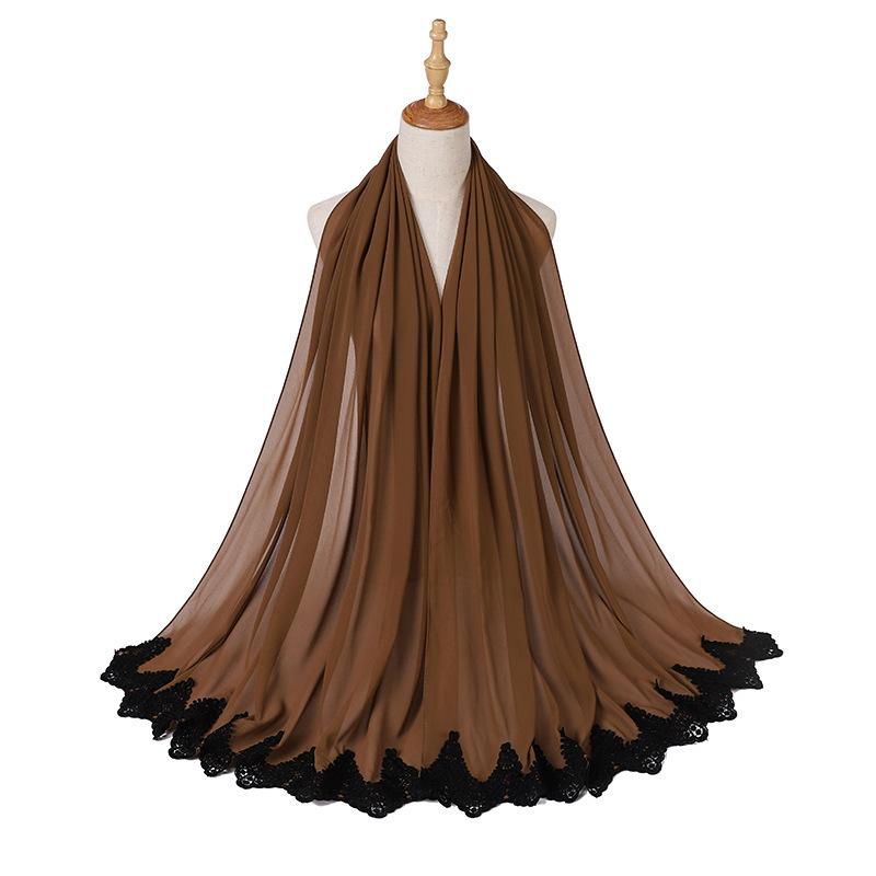 Новый жемчужный шифон Малайзия Мода Черные кружевные шарфы Мусульманский шаль Однотонный мягкий тюрбан Повязки на голову