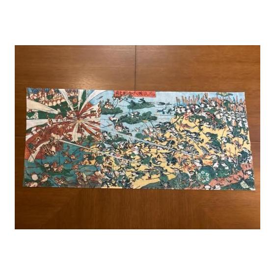 Ukiyo-e Tenugui Towel: "The Great Battle of the Frogs" by Kawanabe Kyosai - Approx. 75cm x 35cm, 100% Cotton, Made in Japan, Premium Tokka Fabric,