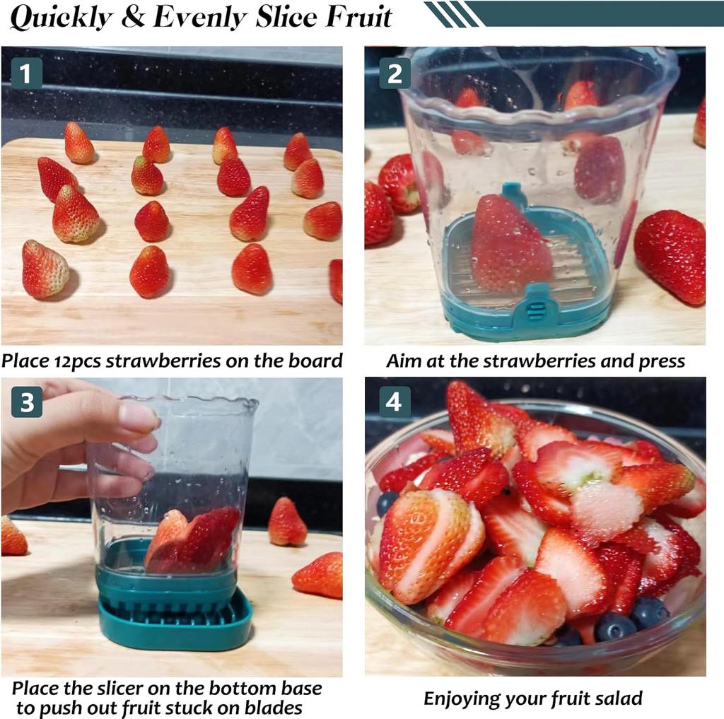 Creative Strawberry Fruit Slicer - Detachable Cutter With Push Plate (Dark Teal)