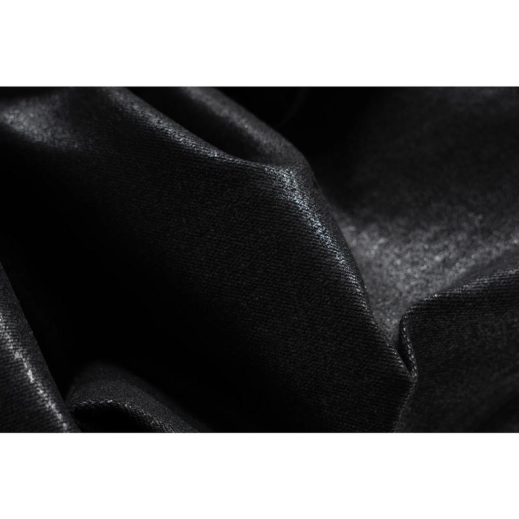RogueWave Streetwear Черные вощеные кожаные стрейч-джинсы для мужчин Ropa Hombre Мешковатые брюки клеш Y2k Большие прямые джинсовые брюки
