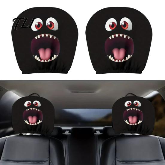 Holiday Themed Car Accessories 2Pcs Skull Headrest Covers, Cartoon Dog Panda Cat Hedgehog Breathable Slip Design Elastic Auto Seat Protector,