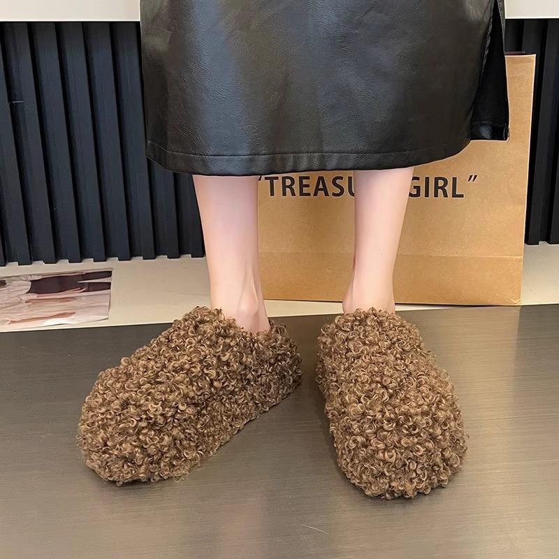 Стильные тапочки Teddy Curl для женщин, для ношения на улице, Осень-Зима, Толстая подошва и Шик