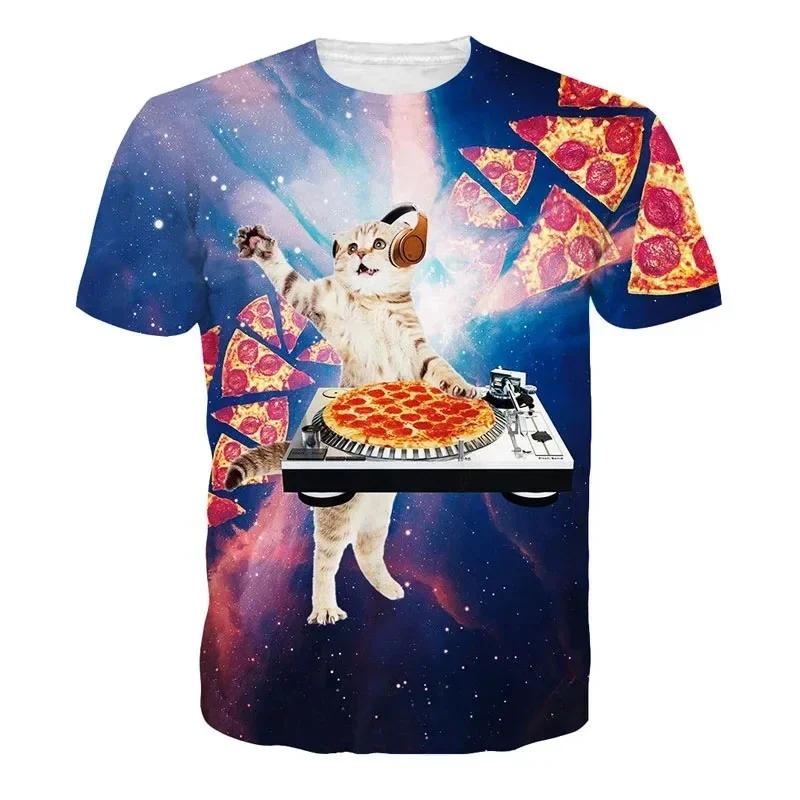 Летняя мужская футболка Galaxy Cat с коротким рукавом и 3D-принтом со смешными котами, модная повседневная футболка Harajuku Street с круглым вырезом