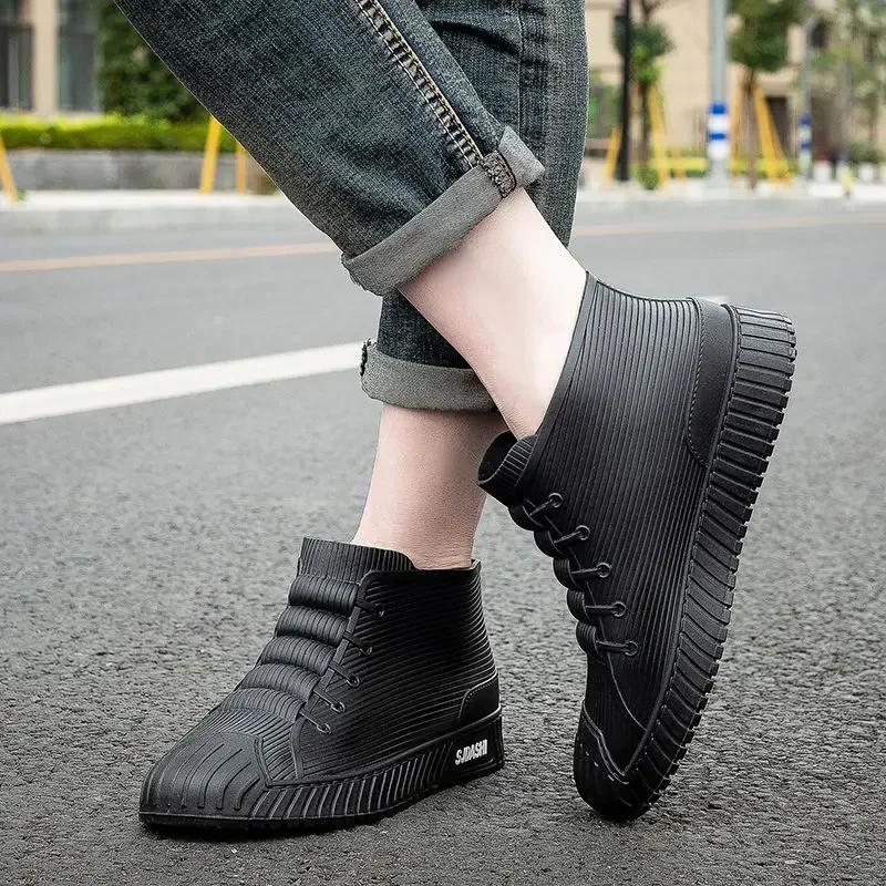 Мужская обувь из ПВХ, износостойкая, водонепроницаемая и нескользящая, мужские резиновые сапоги, дождливый день, без шнуровки, галоши для города, широкие носки, новые