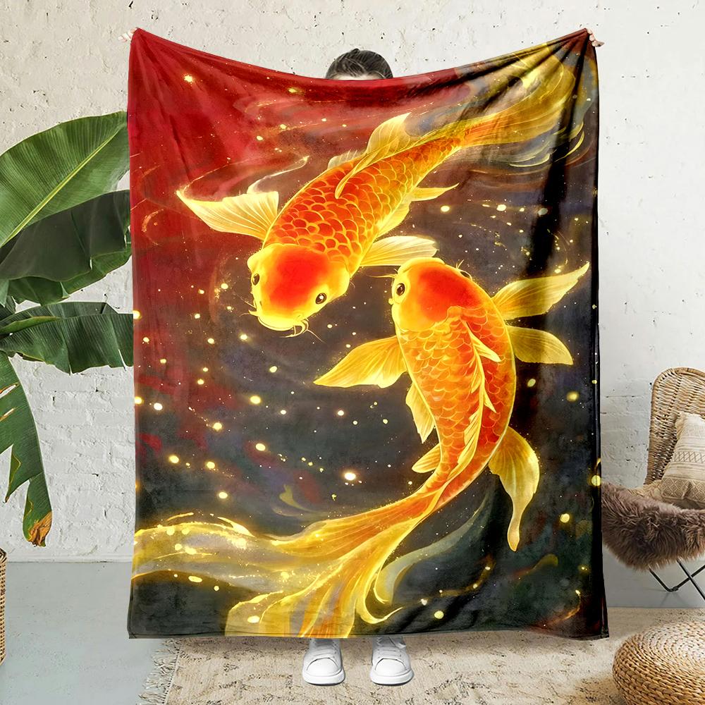 Two golden koi starlit swirling water Print Blanket Warm Soft Fluffy Kids and Adult Sofa Bed Throw Outdoor Travel Camping RV