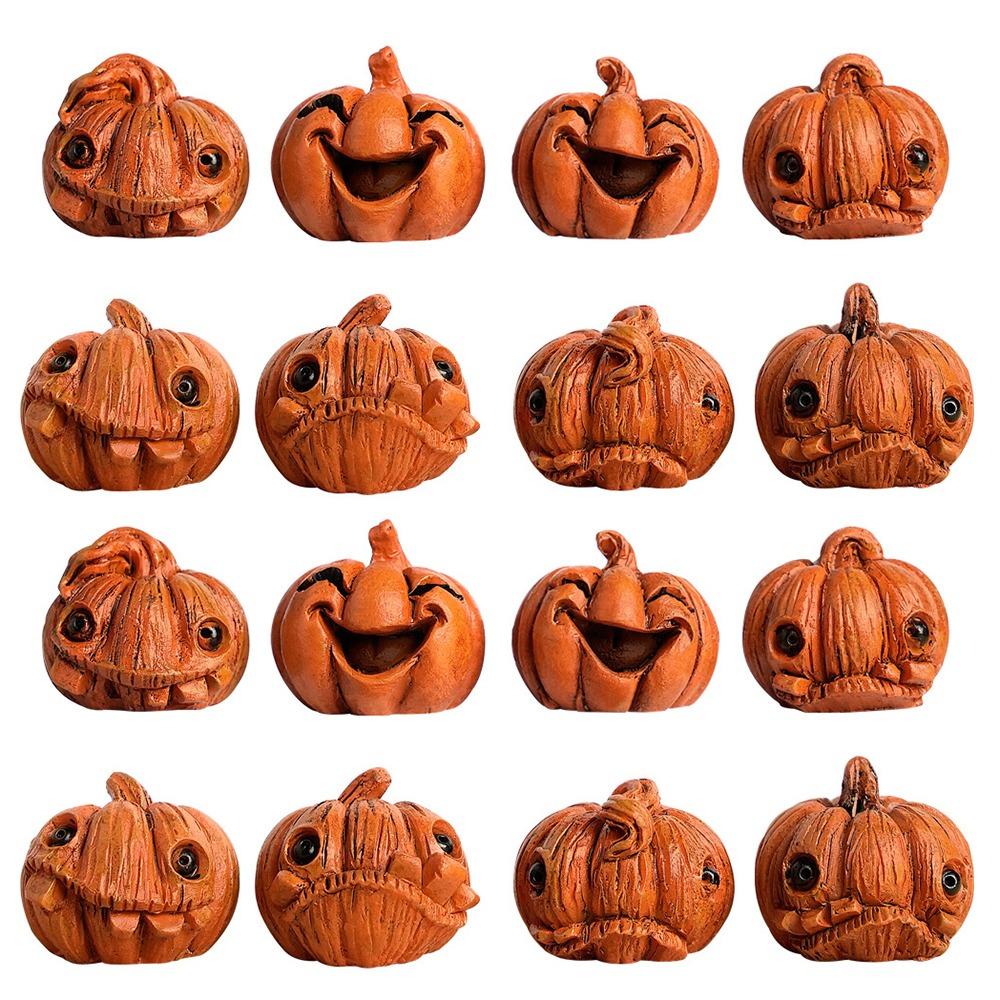 16Pcs Creative Miniature Halloween Decor Resin Resin Pumpkin Statue Office Desktop