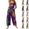 Womens Casual Overalls Jumpsuits Adjustable Straps Sleeveless Carnival Print Comfy Rompers With Pocket